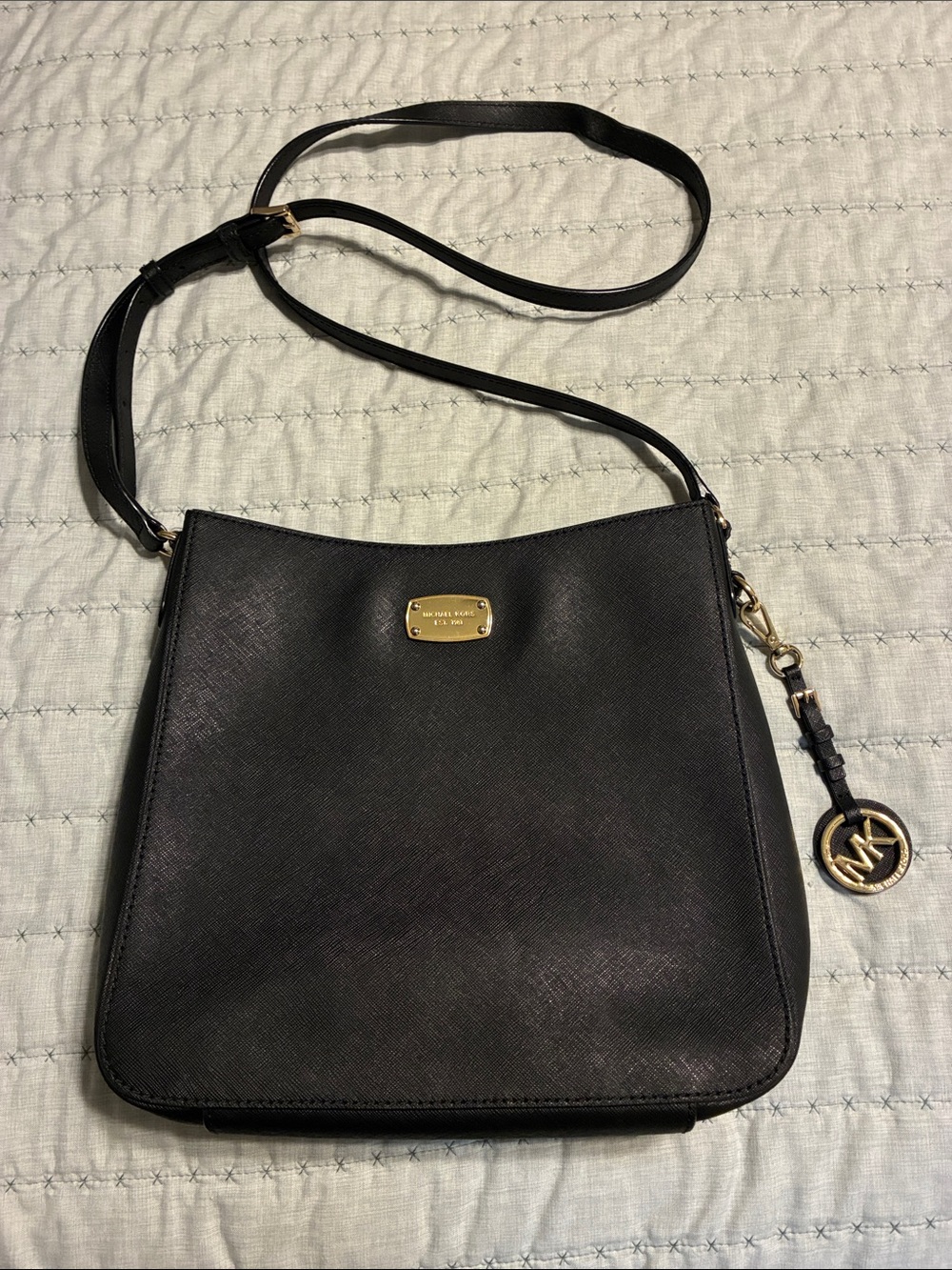 Michael Kors Black Leather Crossbody with Gold Hardware